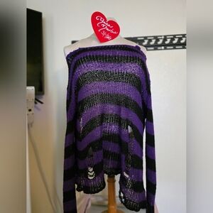Killstar Off-the-Shoulder Purple and Black Sweater